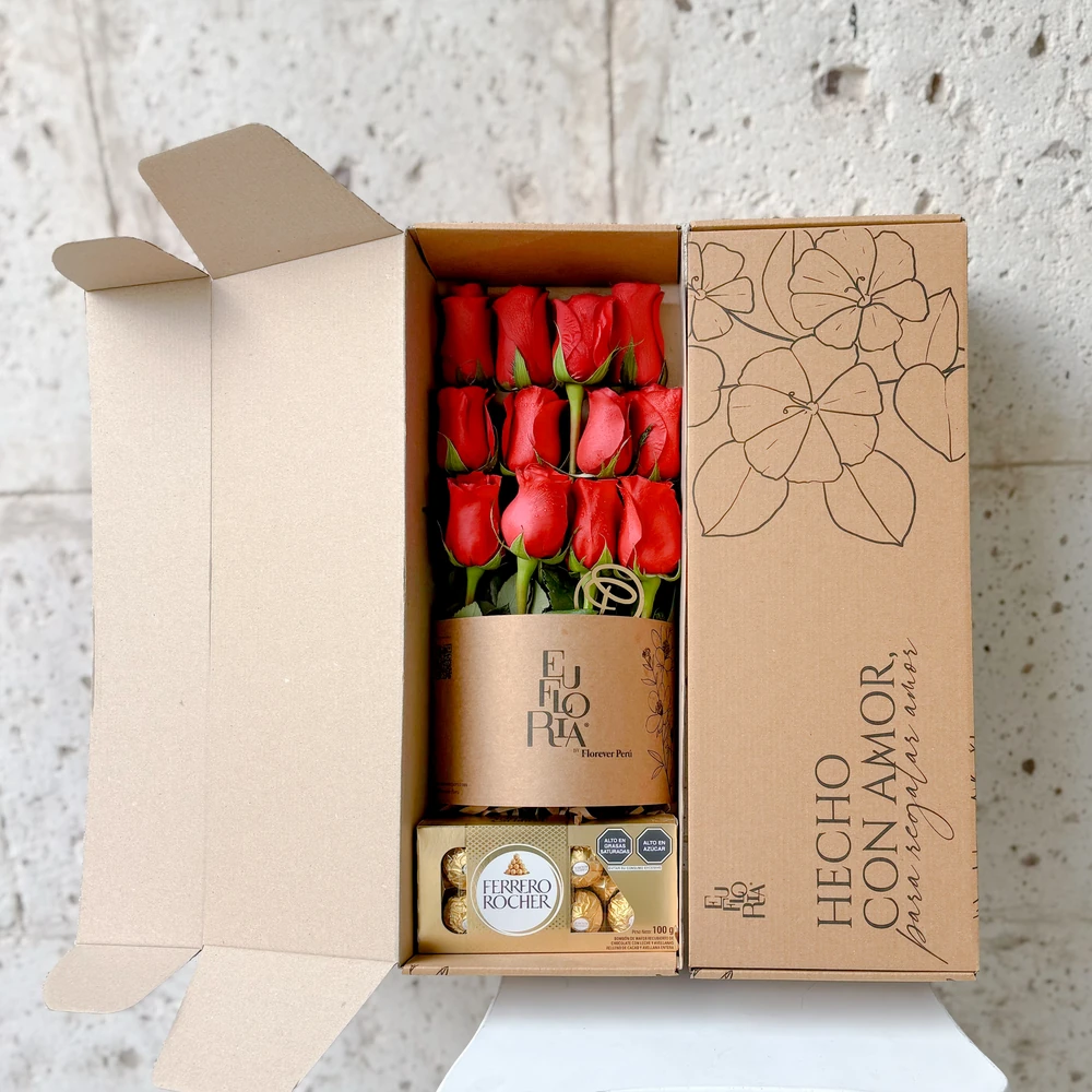 CAJA CON 12 ROSAS EDICION EUFLORIA + FERRERO ROCHER — ROSAS